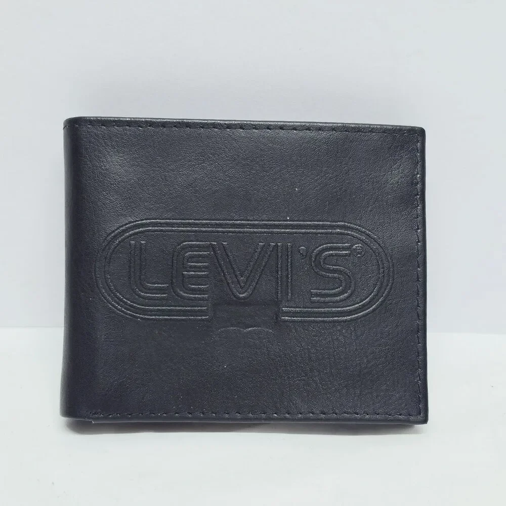 Levi's Men's Bifold Wallet RFID Identity Theft Protection Black Coated Leather